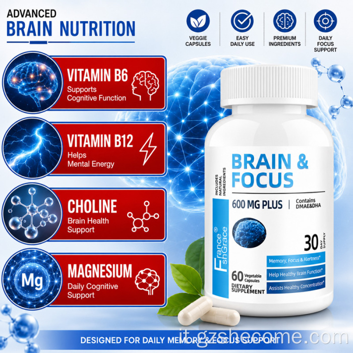 Shecome Brain Focus Capsule Supporto per la concentrazione della memoria